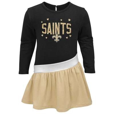 Shop Outerstuff Girls Infant Black/gold New Orleans Saints Heart To Heart Jersey Tri-blend Dress