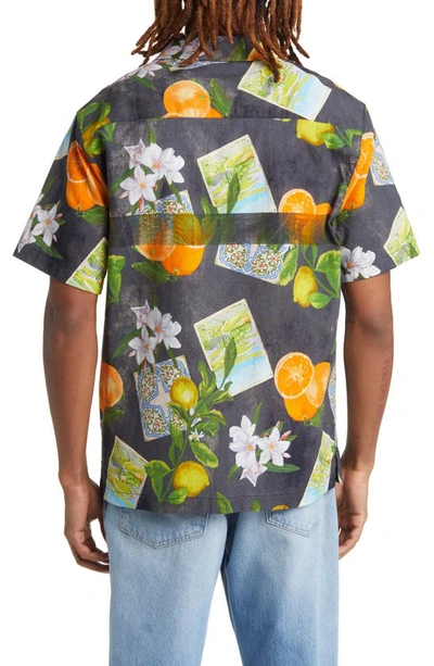 Shop Topman Vacation Print Short Sleeve Cotton & Linen Button-up Shirt In Black Multi