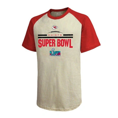 Shop Majestic Threads Cream/red Kansas City Chiefs Super Bowl Lvii Goal Line Stand Raglan T-shirt