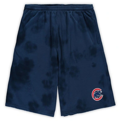 Shop Profile Navy Chicago Cubs Big & Tall Tye Dye Fleece Shorts