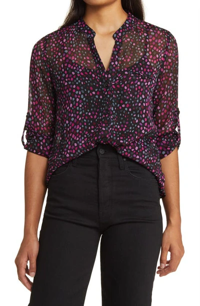 Shop Kut From The Kloth Jasmine Chiffon Button-up Shirt In Poissy Dot Black Pink