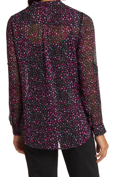 Shop Kut From The Kloth Jasmine Chiffon Button-up Shirt In Poissy Dot Black Pink