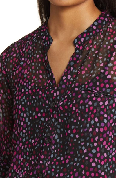 Shop Kut From The Kloth Jasmine Chiffon Button-up Shirt In Poissy Dot Black Pink