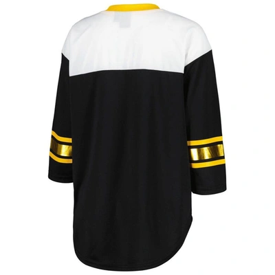Shop G-iii 4her By Carl Banks Black/white Pittsburgh Steelers Double Team 3/4-sleeve Lace-up T-shirt