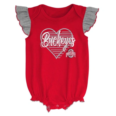 Shop Outerstuff Girls Newborn & Infant Scarlet/heather Gray Ohio State Buckeyes All The Love Bodysuit Bib & Booties 