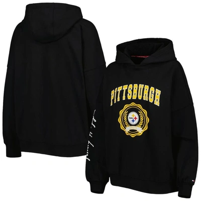 Shop Tommy Hilfiger Black Pittsburgh Steelers Becca Drop Shoulder Pullover Hoodie