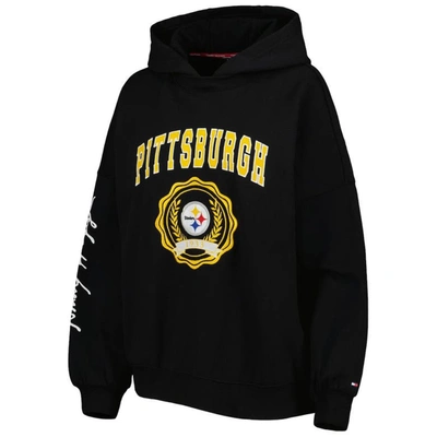 Shop Tommy Hilfiger Black Pittsburgh Steelers Becca Drop Shoulder Pullover Hoodie