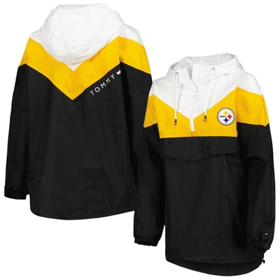 Shop Tommy Hilfiger White/gold Pittsburgh Steelers Staci Half-zip Hoodie Windbreaker Jacket