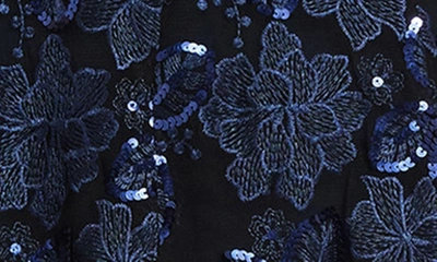 Dress The Population Anabel Floral Sequin Fit & Flare Gown In Navy
