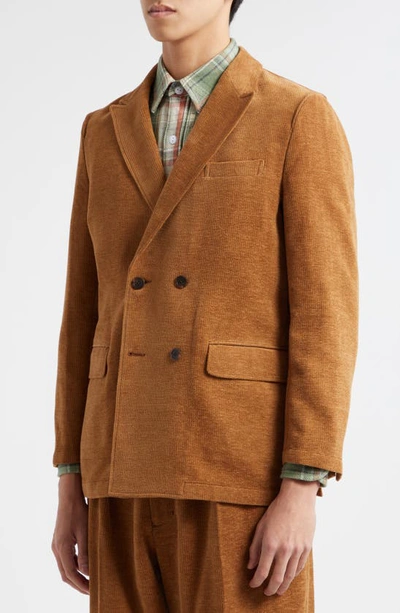 Shop Beams Double Breasted Cotton & Wool Knit Sport Coat In Golden Brown 28