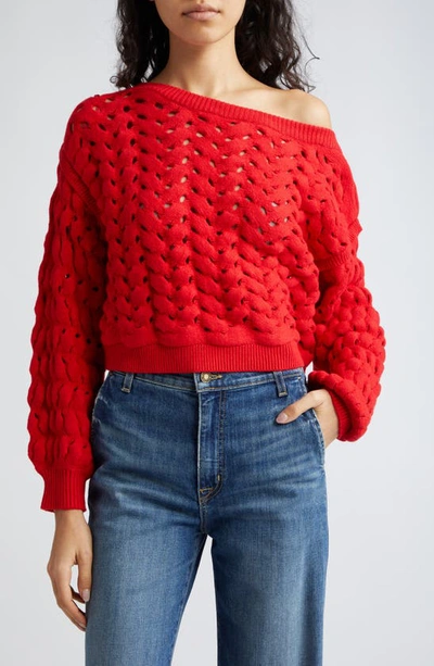Shop Alice And Olivia Allene Cable Stitch Cotton & Wool Blend Sweater In Bright Ruby