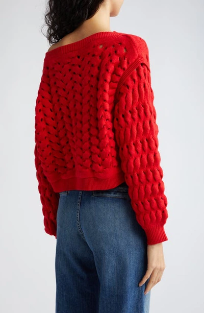 Shop Alice And Olivia Allene Cable Stitch Cotton & Wool Blend Sweater In Bright Ruby