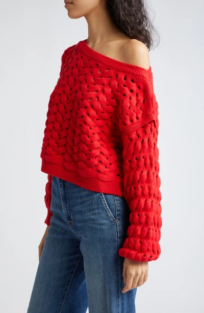 Alice And Olivia Allene Cropped Open-knit Jumper In Bright Ruby