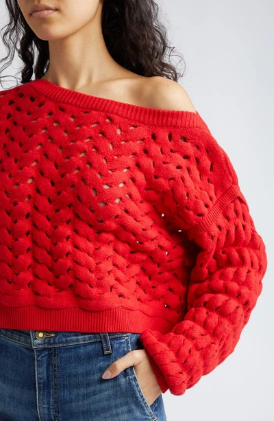 Alice And Olivia Allene Cropped Open-knit Jumper In Bright Ruby