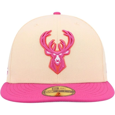 Shop New Era Orange/pink Milwaukee Bucks Passion Mango 59fifty Fitted Hat