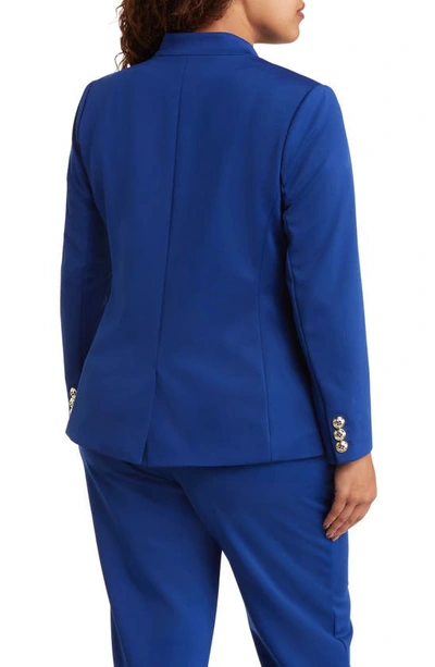 Shop Tahari Faux Double Breasted Ponte Blazer In Cobalt