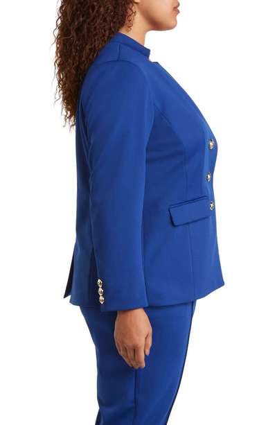 Shop Tahari Asl Faux Double Breasted Ponte Blazer In Cobalt