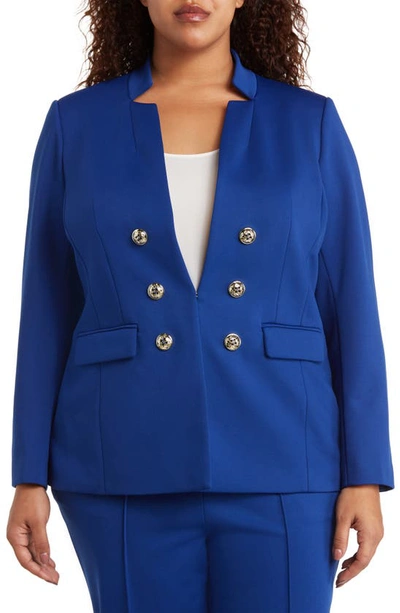 Tahari Faux Double Breasted Ponte Blazer In Cobalt