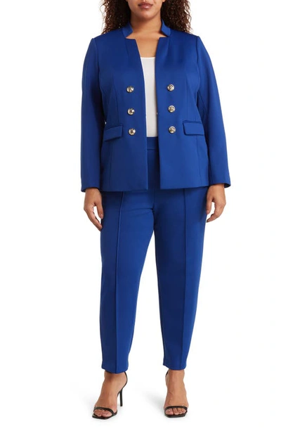 Tahari Faux Double Breasted Ponte Blazer In Cobalt