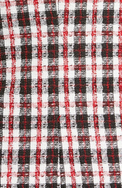 Tahari Plaid Notch Lapel Tweed Blazer In Ivory Black Red