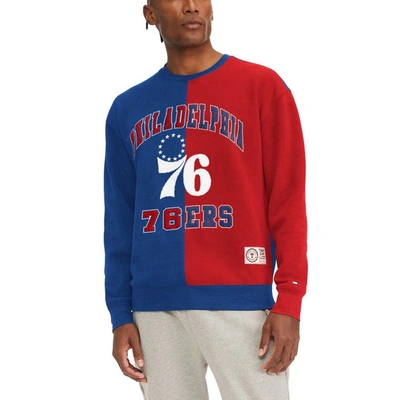 Shop Tommy Jeans Red/royal Philadelphia 76ers Keith Split Pullover Sweatshirt