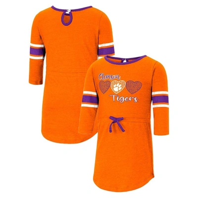 Shop Colosseum Girls Toddler  Heathered Orange Clemson Tigers Poppin Sleeve Stripe Dress In Heather Orange