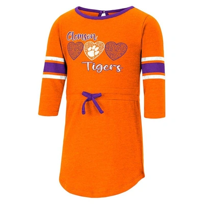 Shop Colosseum Girls Toddler  Heathered Orange Clemson Tigers Poppin Sleeve Stripe Dress In Heather Orange