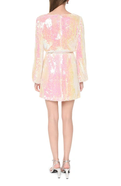 Shop Wayf Carrie Long Sleeve Sequin Minidress In Opal Sequin