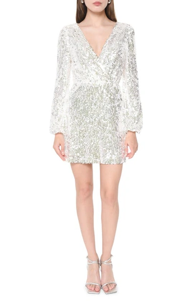 Shop Wayf Carrie Long Sleeve Sequin Minidress In Silver Sequin