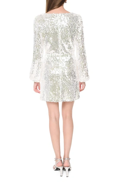 Wayf Carrie Long Sleeve Sequin Minidress In Silver Sequin