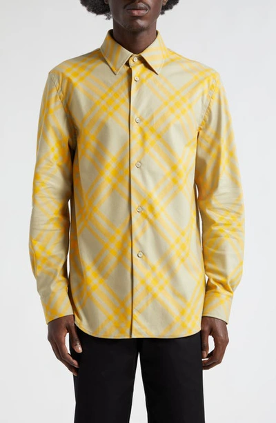 Shop Burberry Check Cotton Flannel Button-up Shirt In Hunter Ip Check