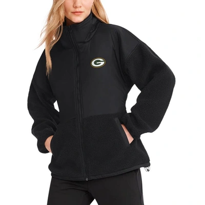 Shop Dkny Sport Black Green Bay Packers Drew Mixed Media Full-zip Jacket