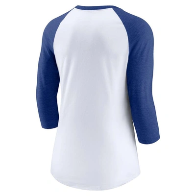 Shop Nike White/royal Los Angeles Dodgers Next Up Tri-blend Raglan 3/4-sleeve T-shirt