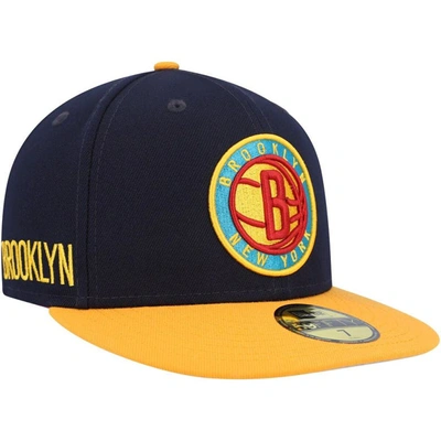 Shop New Era Navy/gold Brooklyn Nets Midnight 59fifty Fitted Hat