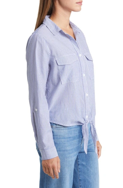 Shop Beachlunchlounge Stripe Tie Front Cotton & Modal Button-up Shirt In Sea Floor