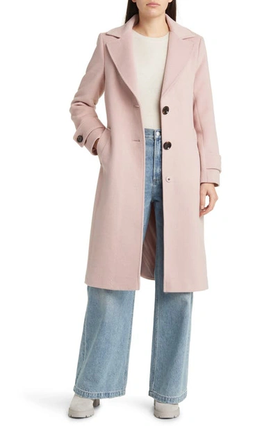 Shop Sam Edelman Notch Collar Longline Wool Blend Coat In Ice Pink