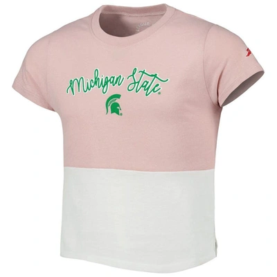 Shop League Collegiate Wear Girls Youth  Pink/white Michigan State Spartans Colorblocked T-shirt