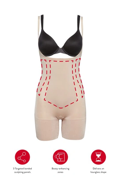 Spanxr Oncore Open Bust Mid Thigh Shaper Bodysuit In Soft Nude