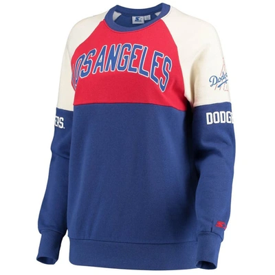 Shop Starter Royal/red Los Angeles Dodgers Baseline Raglan Pullover Sweatshirt