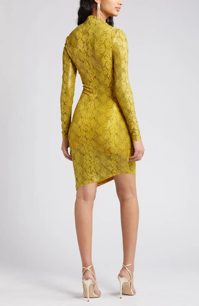 Nikki Lund Goldie Sequin Ruched Asymmetric Long Sleeve Dress In Gold