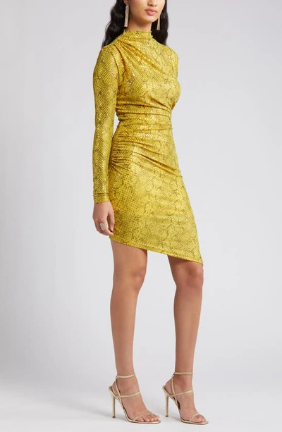 Shop Nikki Lund Goldie Sequin Ruched Asymmetric Long Sleeve Dress