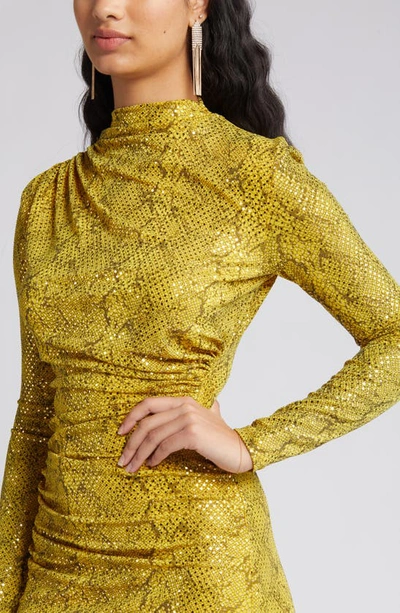 Shop Nikki Lund Goldie Sequin Ruched Asymmetric Long Sleeve Dress