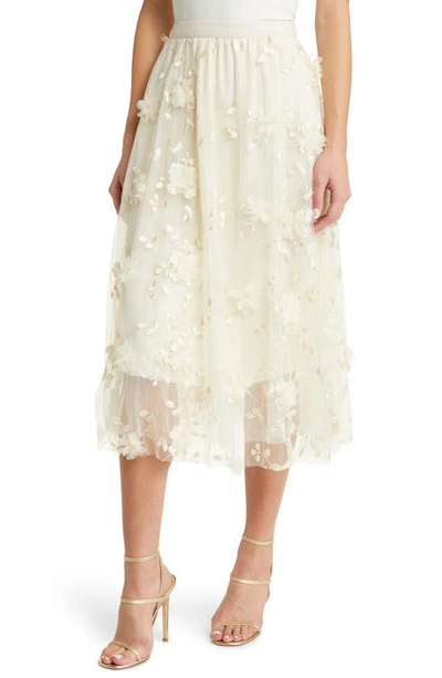 Shop Nikki Lund Audra Floral Appliqué Chiffon Maxi Skirt In Cream