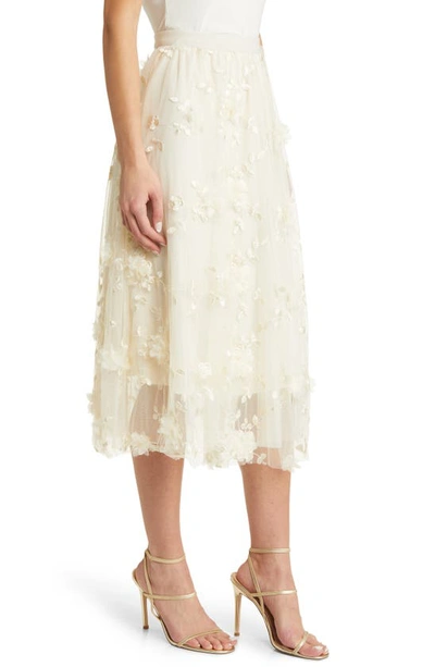 Nikki Lund Audra Floral Appliqué Chiffon Maxi Skirt In Cream