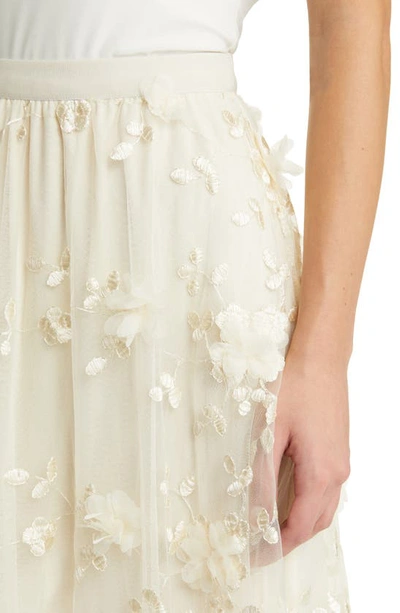 Nikki Lund Audra Floral Appliqué Chiffon Maxi Skirt In Cream