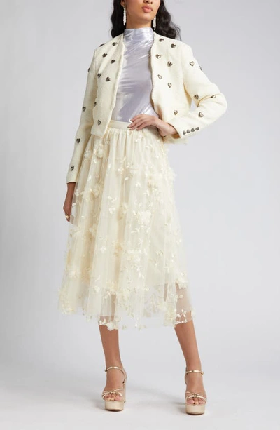 Nikki Lund Audra Floral Appliqué Chiffon Maxi Skirt In Cream
