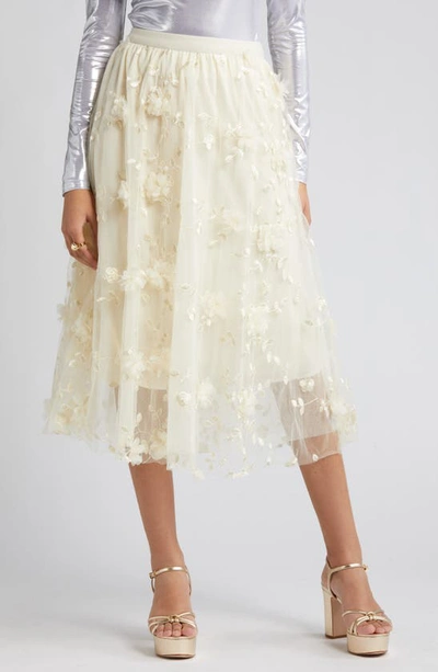 Nikki Lund Audra Floral Appliqué Chiffon Maxi Skirt In Cream