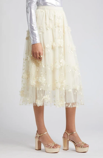 Shop Nikki Lund Audra Floral Appliqué Chiffon Maxi Skirt In Cream
