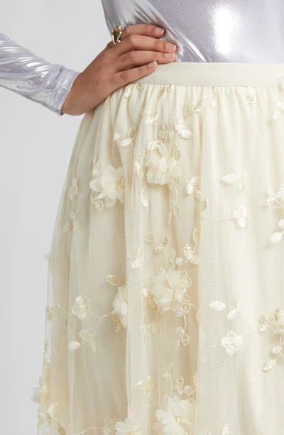 Nikki Lund Audra Floral Appliqué Chiffon Maxi Skirt In Cream