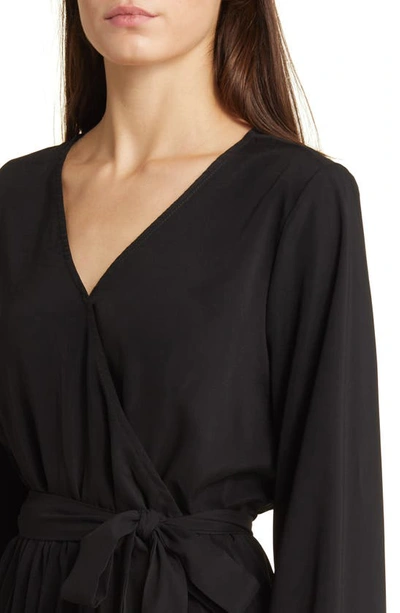 Shop Nikki Lund Sienna Long Sleeve Faux Wrap Dress In Black